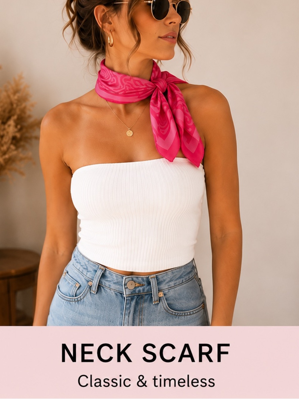 Hot Pink Satin Scarf Y2K Barbiecore Neck Scarf Hair Scarf Coastal Cowgirl